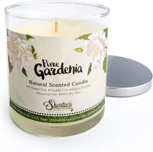 Gardenia Highly Scented Natural Soy Candle, Essential Fragrance Oils, 100% Soy, Phthalate & Paraben Free, Clean Burning, 9 Oz.