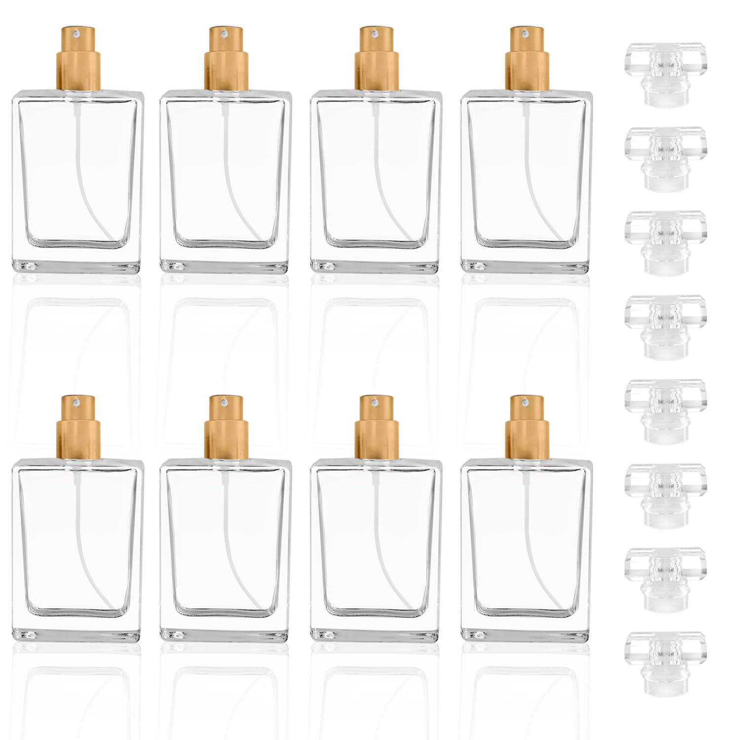 8 Pack 30ml/1Oz Refillable Glass Perfume Bottles - Premium Square Gold Atomizer Spray Bottles, Leak-Proof Portable Empty Perfume Containers for Travel, Purse, Gym & Home Office Use