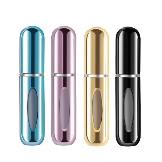 Yamadura Mini Refillable Perfume Portable Atomizer Bottle Refillable Perfume Spray, Refill Pump Case for Traveling and Outgoing (5ml, 4 Pack) 4 Blue, Black, Gold, Pink