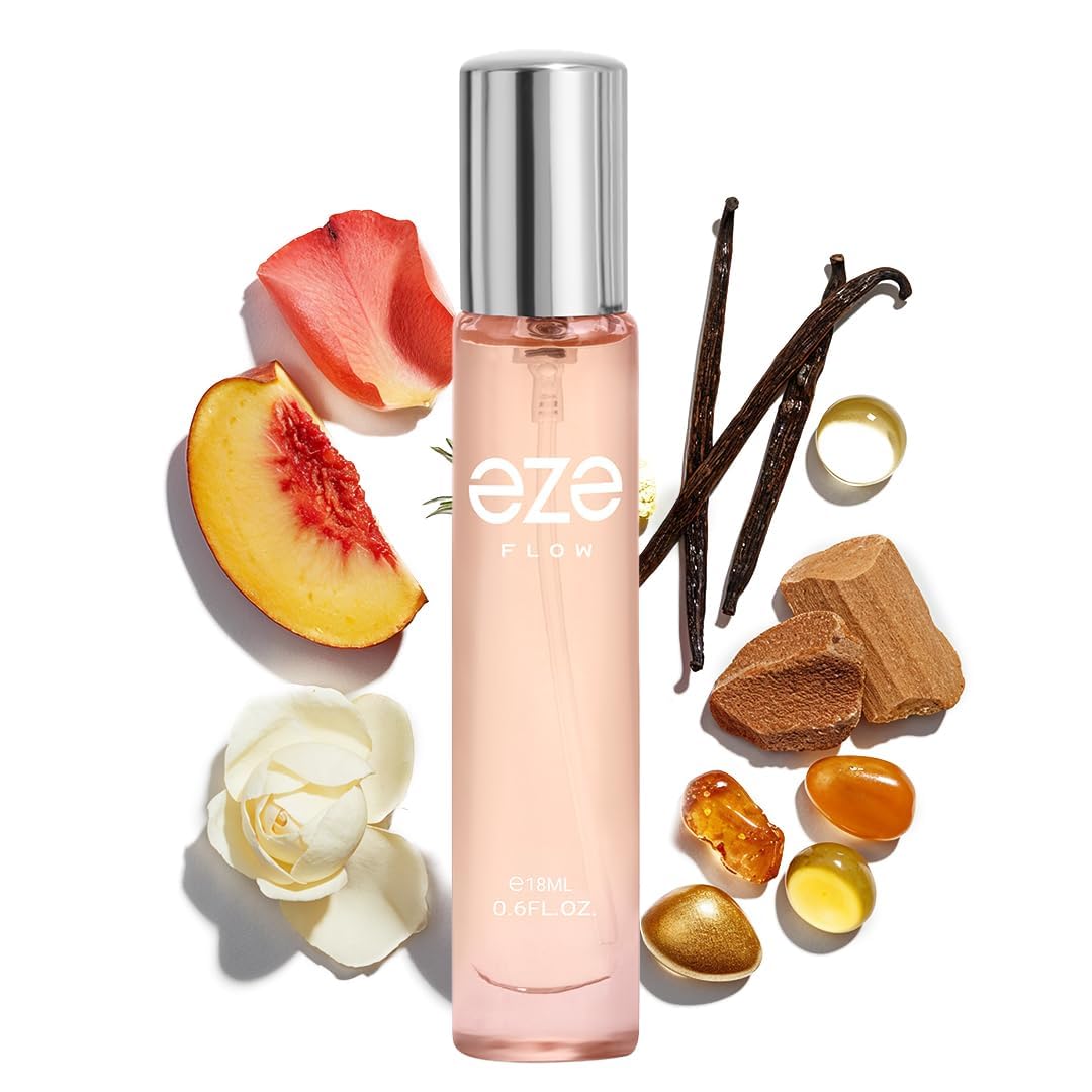 Eze FLOW Eau de Parfum for Women 18ML - Long-Lasting Luxury Perfume - Elegant Peach, Freesia & Rose - Warm Sandalwood, Musk & Vanilla Base - Premium Floral & Woody Fragrance - Captivating Scent - EDP