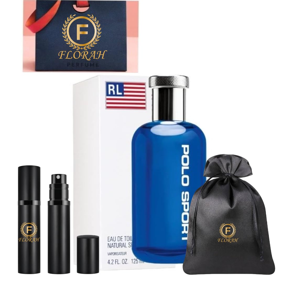 Luxury Brands Cologne for Men Polo Sport Eau de Toilette Spray 2.5 oz 3 Pcs gift set Bundle with Mini Refillable Atomizer Perfume bottle and Travel Bag