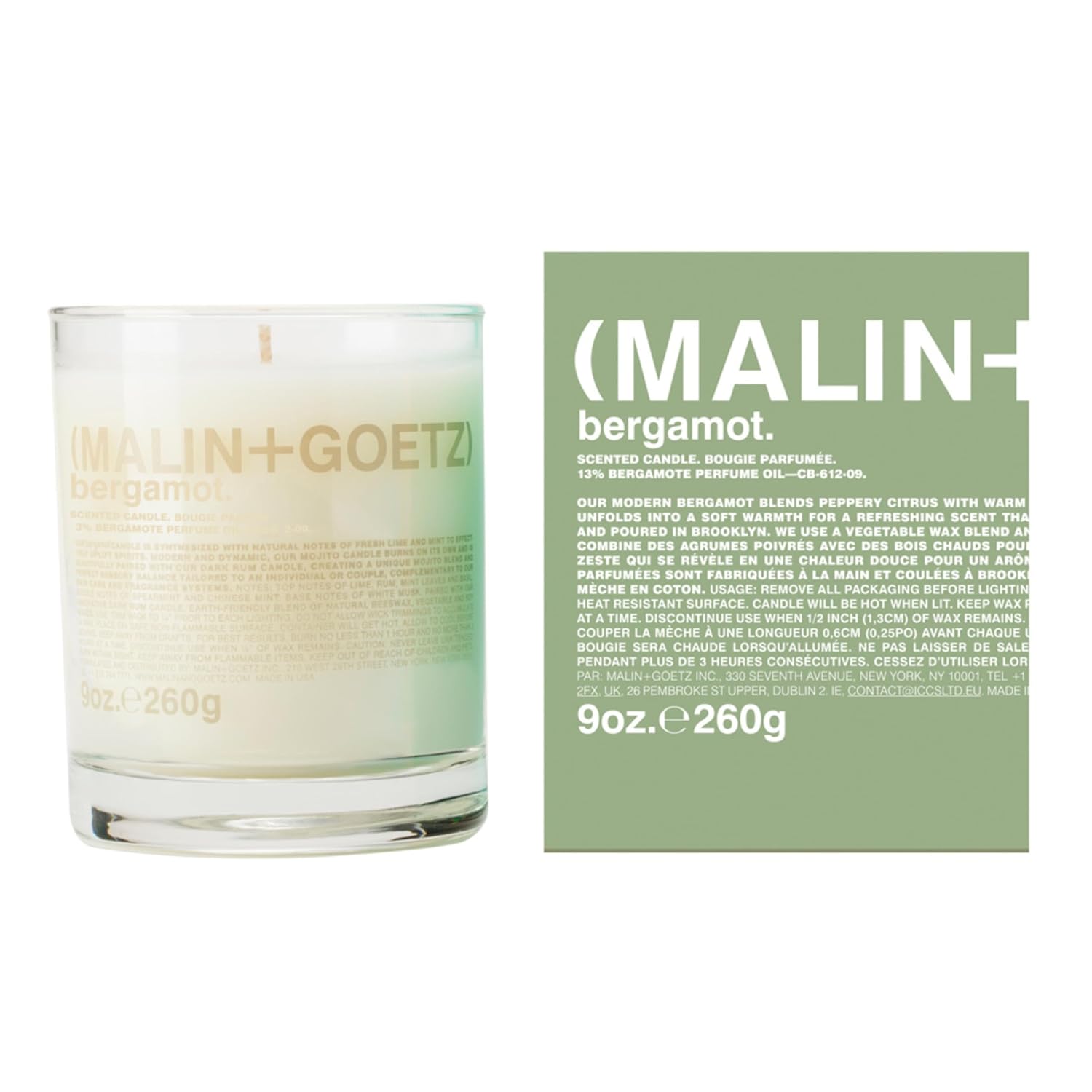 Malin+Goetz Highly Scented, Long Lasting, Slow Burn, All Natural, Hand Poured, Luxury Wax Blend, Aromatic Candles and Gift Set, 60 Hours, 9oz Bergamot