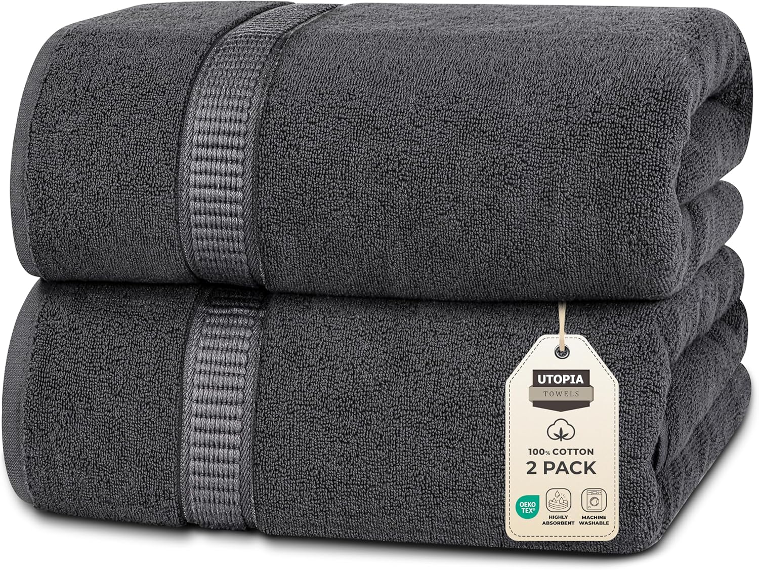 Luxurious Jumbo Bath Sheet 2 Piece, 600 GSM, 35 by 70 Inches, 100% Ring Spun Cotton, Highly Absorbent and Quick Dry Extra Large Bath Towel, Super Soft Towel, Grey 2 Piece Bath Sheet Grey