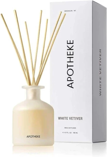 Luxury Scented Reed Diffuser for Home, White Vetiver - 6.7 Fl Oz Essential Oil Aromatherapy - 10 Rattan Scent Sticks Room Diffuser - Long-Lasting Fragrance for Bedroom, Home, Bathroom