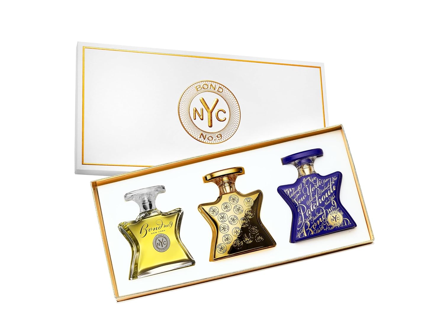 Bond No - 9 New York Men's Luxe Eau de Parfum Trio - Fragrance Gift Set Including Chez Bond, Signature Perfume, New York Patchouli - 3 x 1.7 Fl Oz