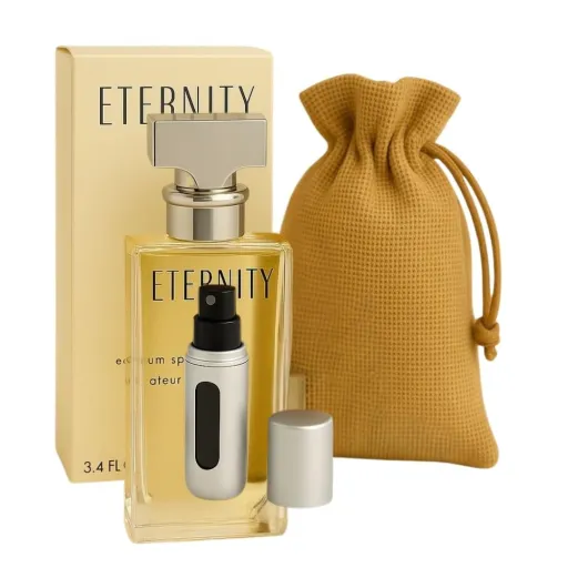 Bundle- Eternity perfume for Women 3.3 fl Oz Eau de Parfum Spray with Bag & Mini Refillable Atomiser