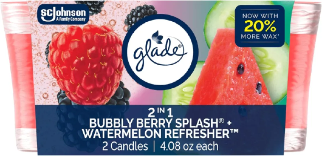 Scented Candle Jar, 2in1 Bubbly Berry Splash & Watermelon Refresher, Air Freshener Infused with Essential Oils, 4.08 Oz Each, 2 Count