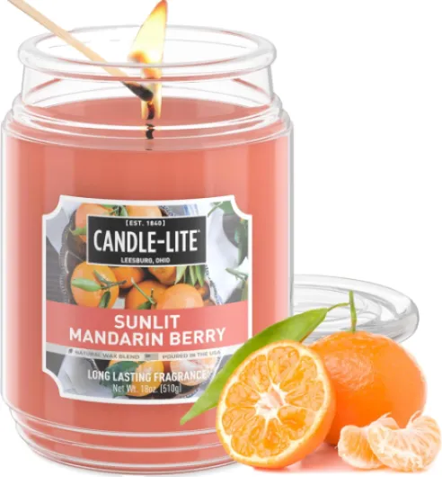 Candle-lite Scented Candles, Sunlit Mandarin Berry, 18 oz Jar, Proudly Poured in The USA, Aromatherapy Candle, Single-Wick with 110 Hours of Burn Time, Perfect for Creating a Refreshing Ambiance Sunlit Mandarin Berry (NEW)