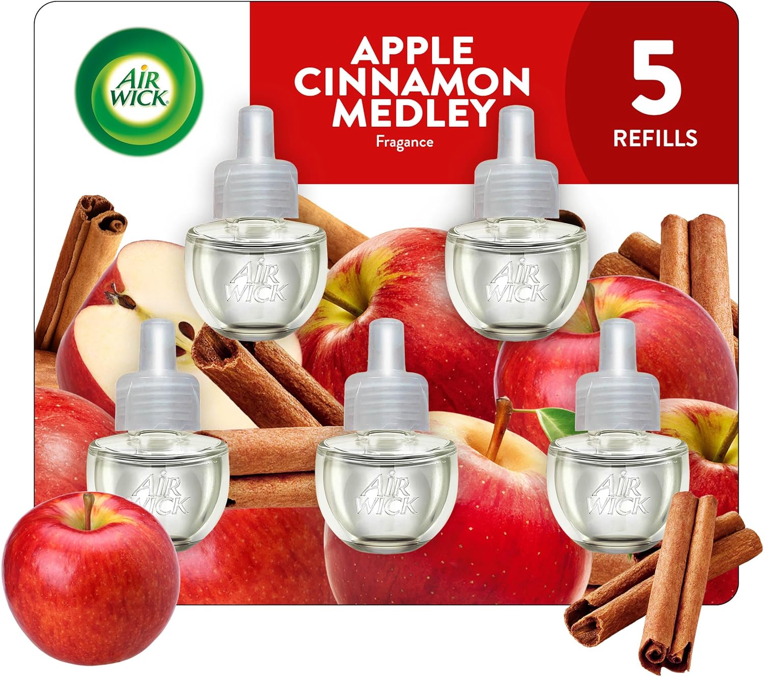 Plug in Scented Oil Refill, Apple Cinnamon Medley, 5ct, Air Freshener, Essential Oils Apple Cinnamon Medley 0.67 Fl Oz (Pack of 5)