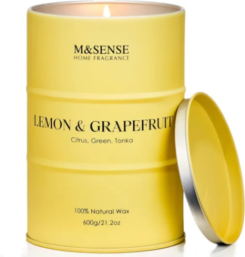 M&SENSE Lemon Candle Large for Home Scented, Lemon Soy Candles 21.2oz 120 Hour Slow Burning, Highly Scented Limoncello Grapefruit Citrus Candles for Bathroom, Fresh Smelling Candle Large Jar Lemon Grapefruit