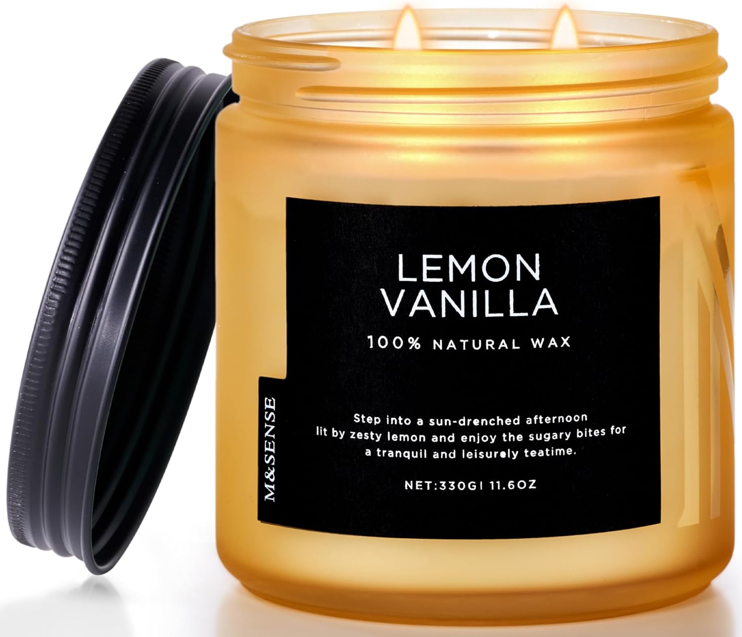M&SENSE Candles Lemon Vanilla Scented, 11.6oz 70 Hour Long Lasting Candles for Home, 2 Wick Natural Soy Wax in Glass Jar, Stress Relief Gifts for Women and Men Medium Jar Lemon Vanilla