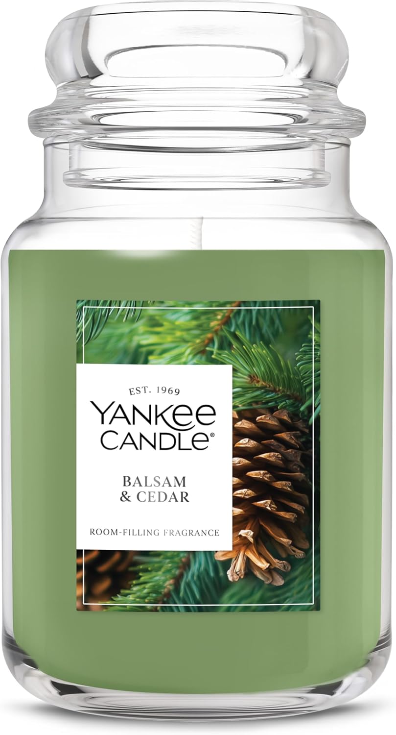 Large Jar Scented Candle with up to 150 Hour Burn Time, Premium Plant Wax Blend for Consistent Burn, 22 oz Jar Candle with Room Filling Fragrance, Balsam & Cedar Balsam & Cedar New Large Jar