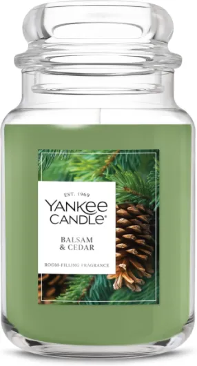 Large Jar Scented Candle with up to 150 Hour Burn Time, Premium Plant Wax Blend for Consistent Burn, 22 oz Jar Candle with Room Filling Fragrance, Balsam & Cedar Balsam & Cedar New Large Jar