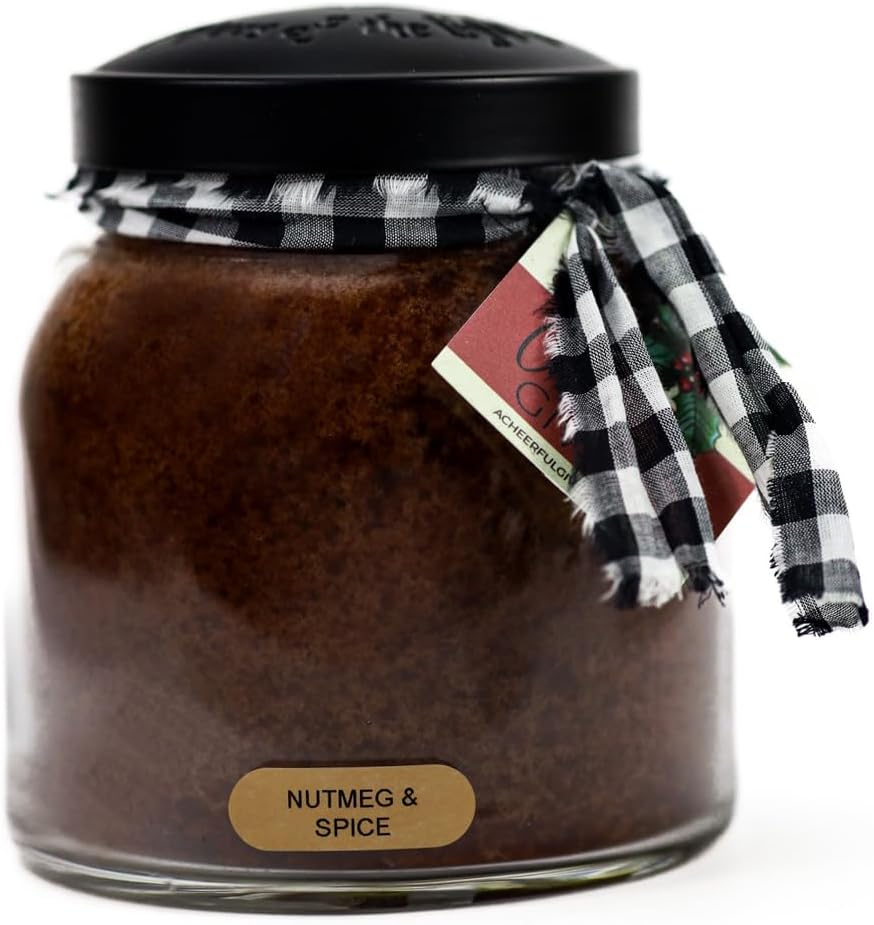 Nutmeg & Spice - 34oz Papa Scented Candle Jar with Lid - Keepers of The Light - 155 Hours of Burn Time, Gift for Women, Brown 34 oz Nutmeg & Spice