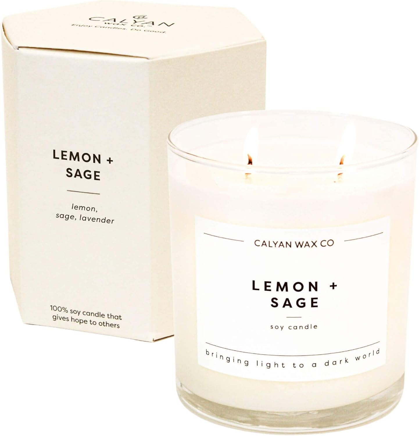 2 Wick Candle, Lemon + Sage Scented Candle, 37 Hour Burn Time, Aromatherapy Soy Candles, Non Toxic & Vegan Soy Wax, Glass Tumbler Scented Candles, 8.8oz Lemon / Sage 8.8oz