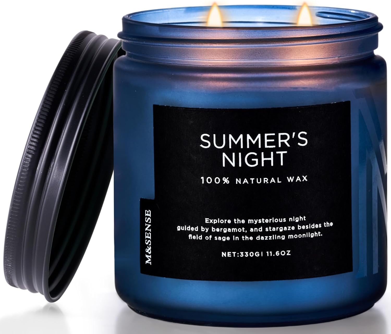 M&SENSE Summer's Night Scented Candle, 11.6oz Natural Soy Wax Clean Non Toxic for Home, Medium 2 Wick Gifts for Men, Up to 70 Hours Burn Time, Manly Candles for Bedroom Medium Jar Summer's Night