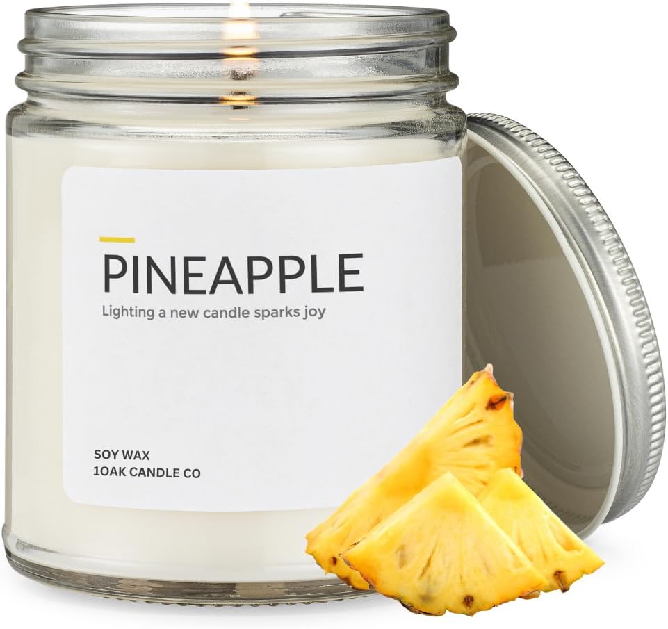 Soy Wax Scented Candles (Pineapple) - Pineapple Candle - Soy Candles for Home Scented - Tropical Candle - Hand-Poured (7oz.) Clear Jar (7oz) Pineapple