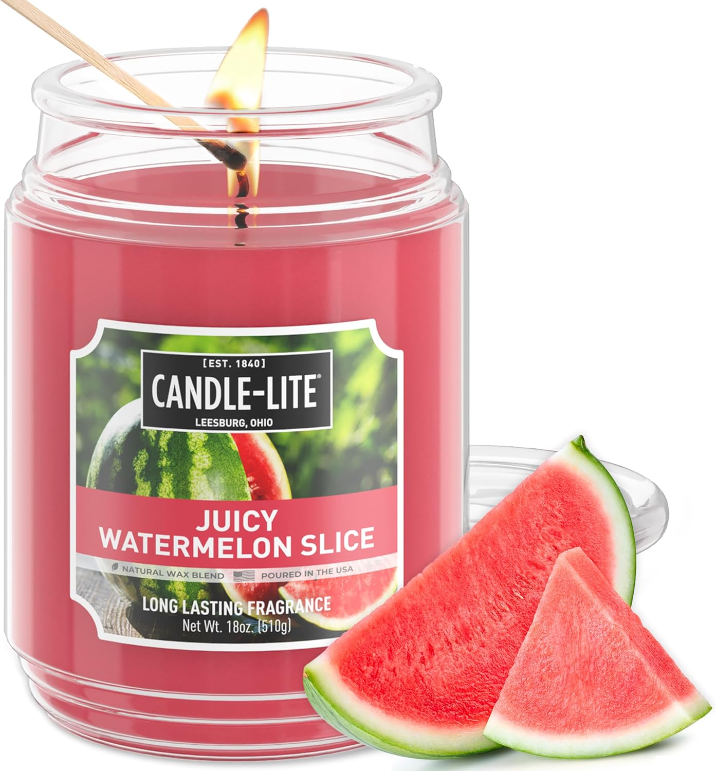 Candle-lite Scented Candles, Juicy Watermelon Slice, 18 oz Jar, Proudly Poured in The USA, Aromatherapy Candle, Single-Wick with 110 Hours of Burn Time, Perfect for Creating a Refreshing Ambiance Juicy Watermelon Slice (NEW)