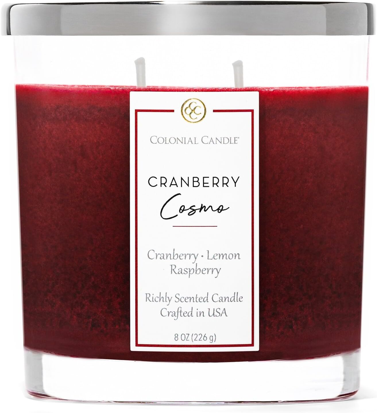 Cranberry Cosmo Scented Candle Jar, Highly Fragranced Candles for Home Scented, Mottled Wax Candle, 2 Wick, 8 oz - Made in The USA Cranberry Cosmo Classic Large Oval Jar