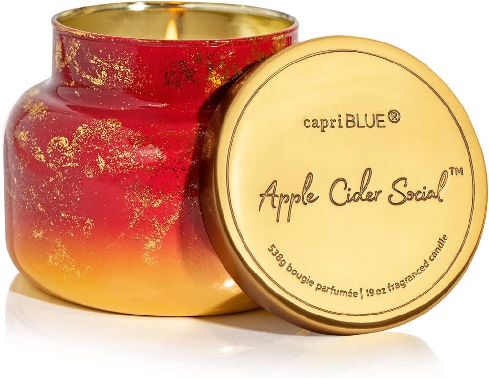 Scented Candles - Glimmer Collection - Ombre Glass Candle Holder - Luxury Apple Candles for Women & Men - Signature Jar in Cranberry Red and Gold (Apple Cider Social, 19 oz) Apple Cider Social 19 oz