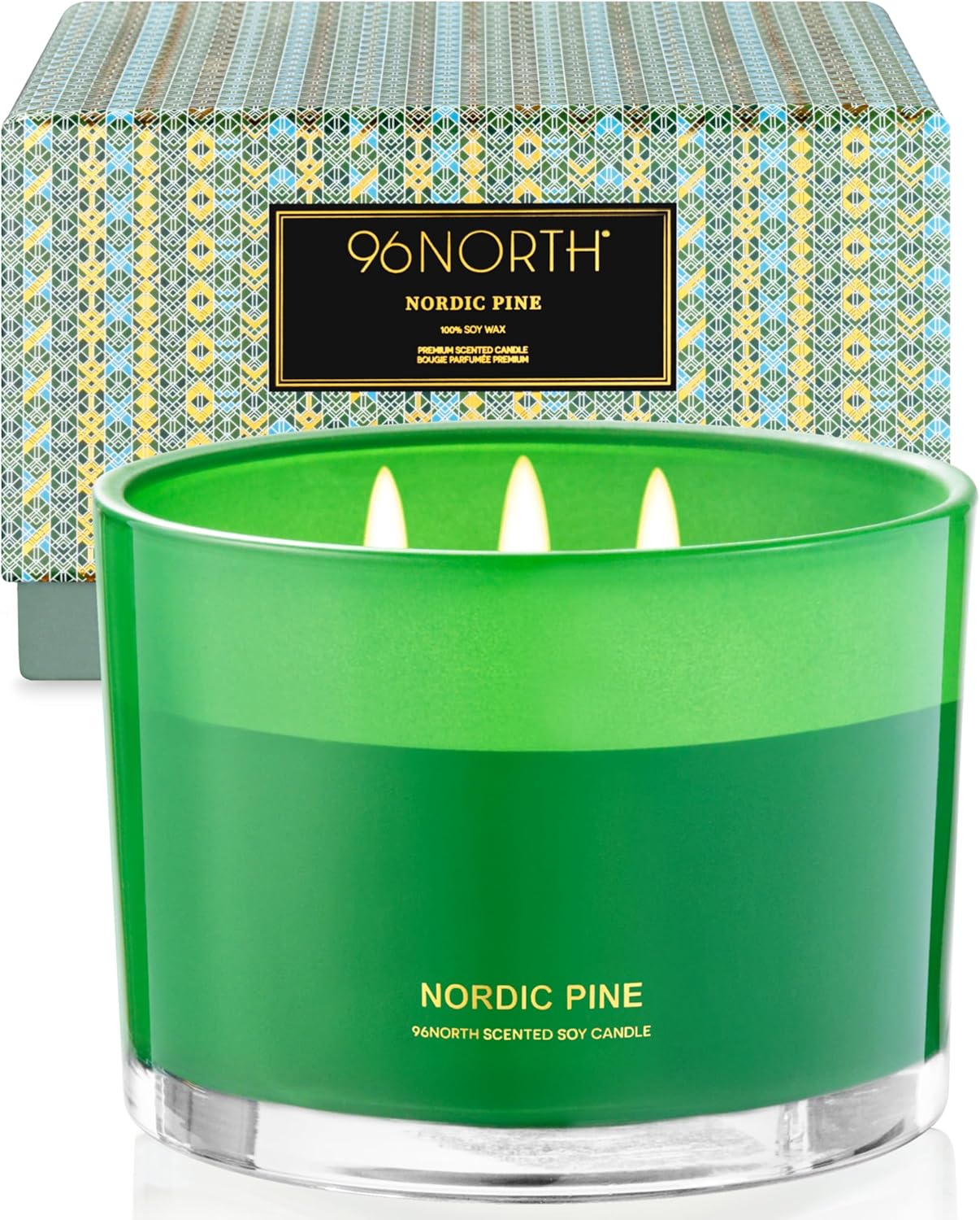 Luxury Pine Soy Candle - Large 3 Wick Jar Candle - Up to 40 Hours Burning Time - 100% Natural Soy Wax - Relaxing Aromatherapy Aesthetic Candle Nordic Pine