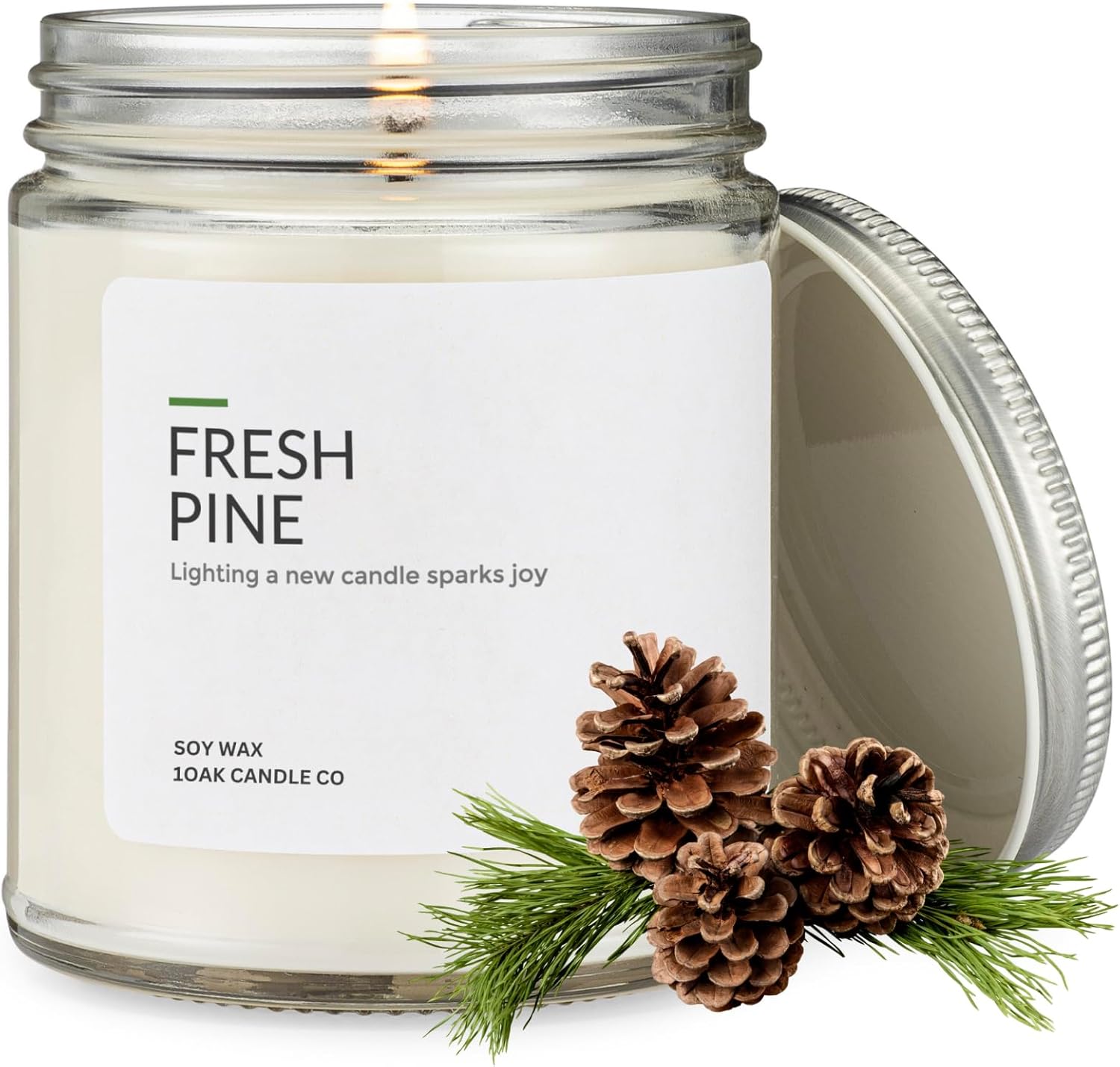 Soy Wax Candles (Fresh Pine) - Pine Candle - Soy Candles for Home Scented - Long Burning Premium - Hand-Poured (7oz.) Clear Jar (7oz) Fresh Pine