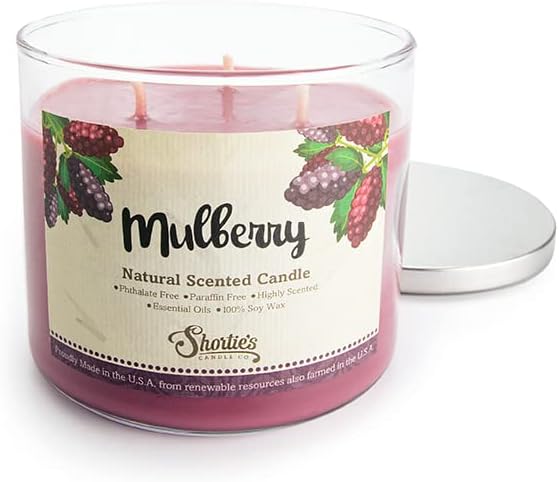 Mulberry Natural 3 Wick Candle, Essential Fragrance Oils, 100% Soy, Phthalate & Paraben Free, Clean Burning, 14.5 Oz.