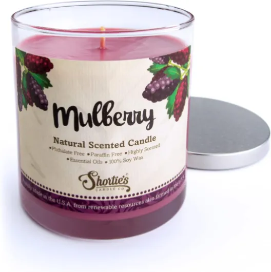 Mulberry Scented Natural Soy Candle, Essential Fragrance Oils, 100% Soy, Phthalate & Paraben Free, Clean Burning, 9 Oz.