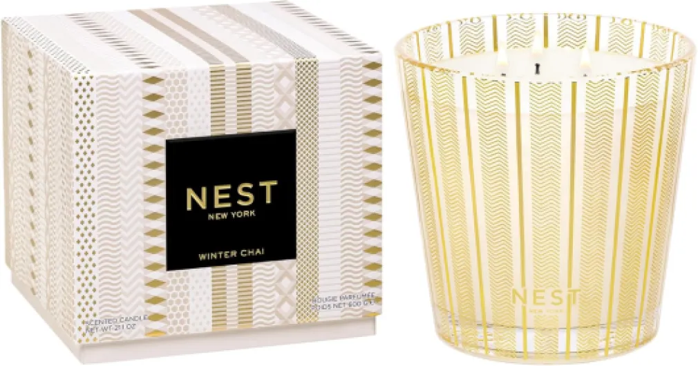 Scented 3-Wick Candle, Winter Chai - 21.2 oz - Up to 100-Hour Burn Time - Reusable Glass Vessel