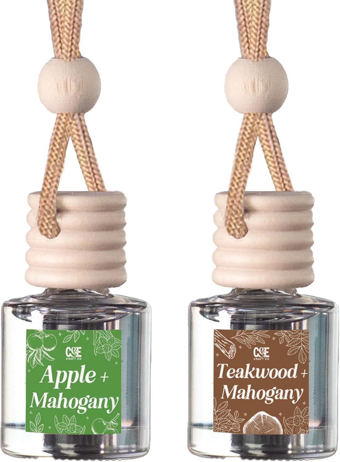 CANDECraftCo Car Air Hanging Fragrance Oil, Car Auto Freshener for Essential Oils, Scents Fragrance Aromatherapy Automobile Diffuser, Long Lasting (Apple & Mahogany + Teawkood & Mahogany)
