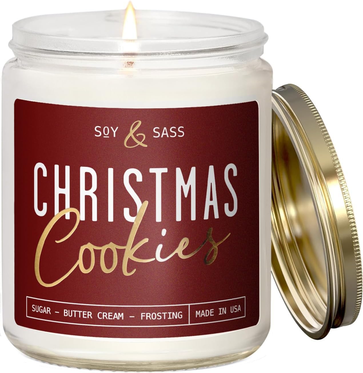 Christmas Cookie Candle, Cookie Candle – ‘Christmas Cookies’ Soy Candles, w/Sugar, Butter & Vanilla - Infused with Essential Oils I Christmas Candles I 9oz, 50Hr, Made in USA
