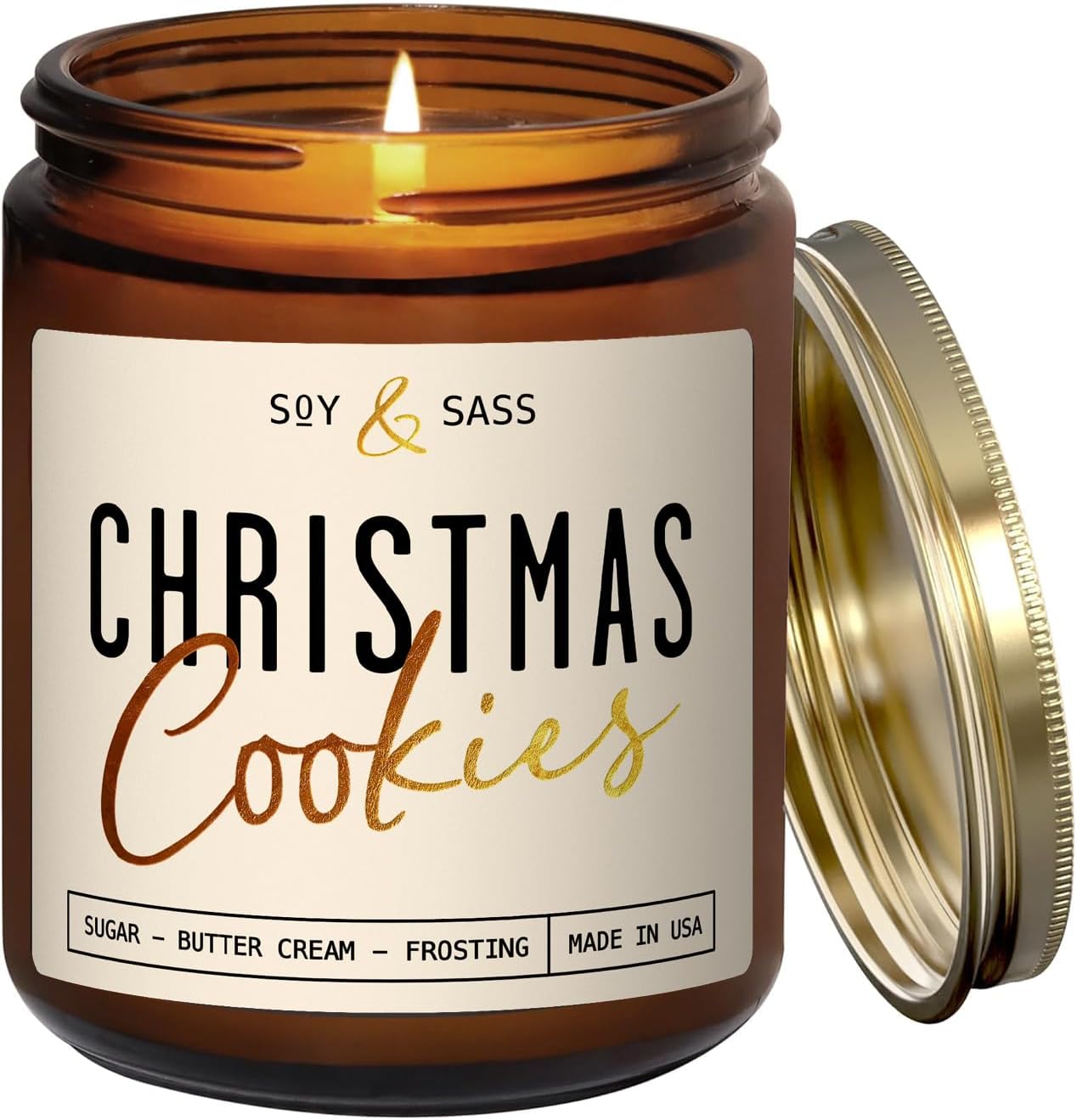 Christmas Cookie Candle, Cookie Candle – ‘Christmas Cookies’ Soy Candles, w/Sugar, Butter & Vanilla - Infused with Essential Oils I Christmas Candles I 9oz, 50Hr, Made in USA