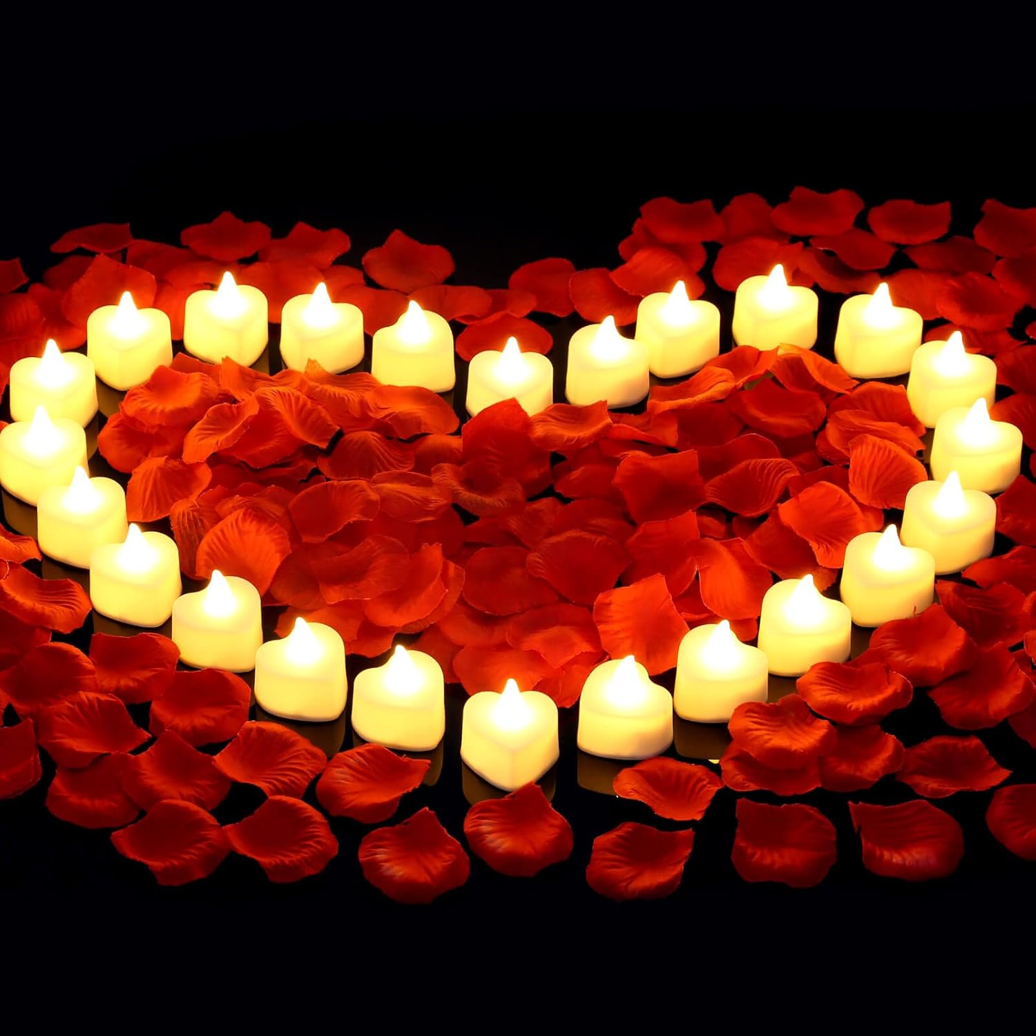 2000 Pieces Artificial Rose Petals with 24 LED Tea Lights Candles, Romantic Decorations Special Night Set for Night, Valentine's Day, Wedding Anniversary or Table Décor, Warm White