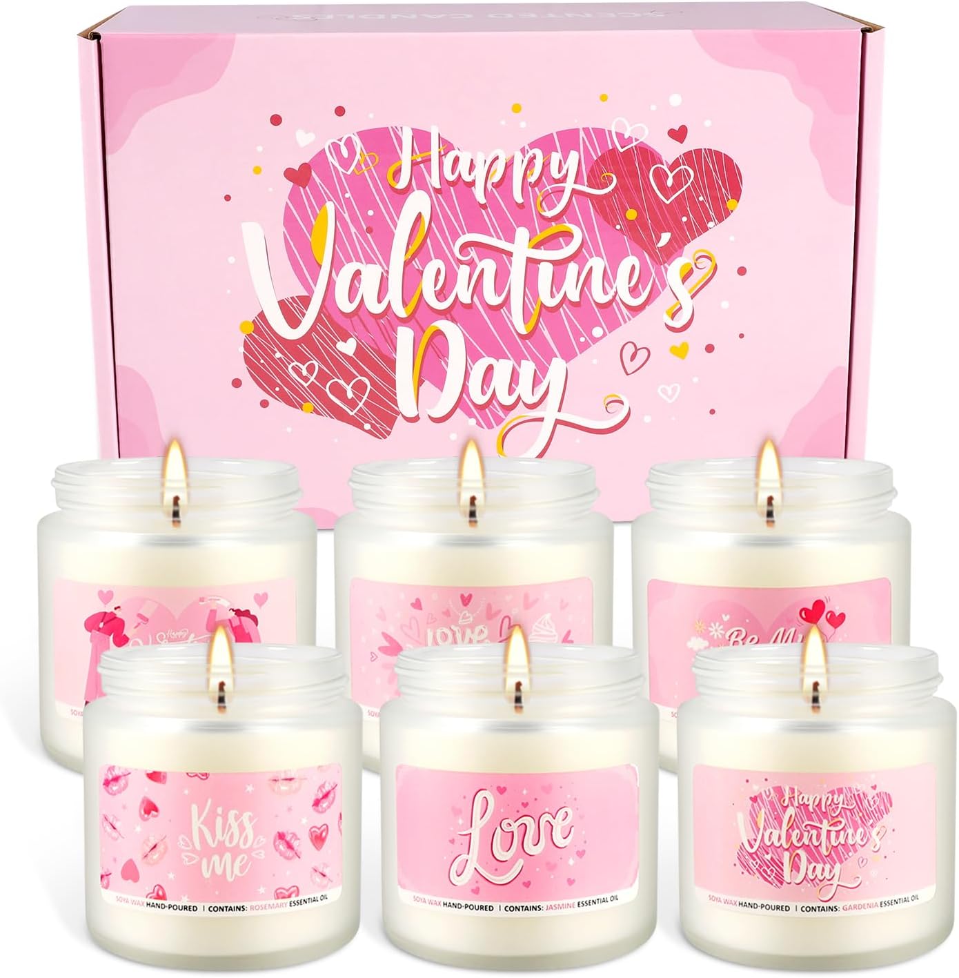 Candle Gifts,6pack Valentine's Scented Candle-Long Lasting Burning-Aromatherapy Candle for Men Husband Boyfriend,Romantic Gifts for Women, Girlfriend Wife,Mother,Home Decor,Anniversary 6Pack-pink