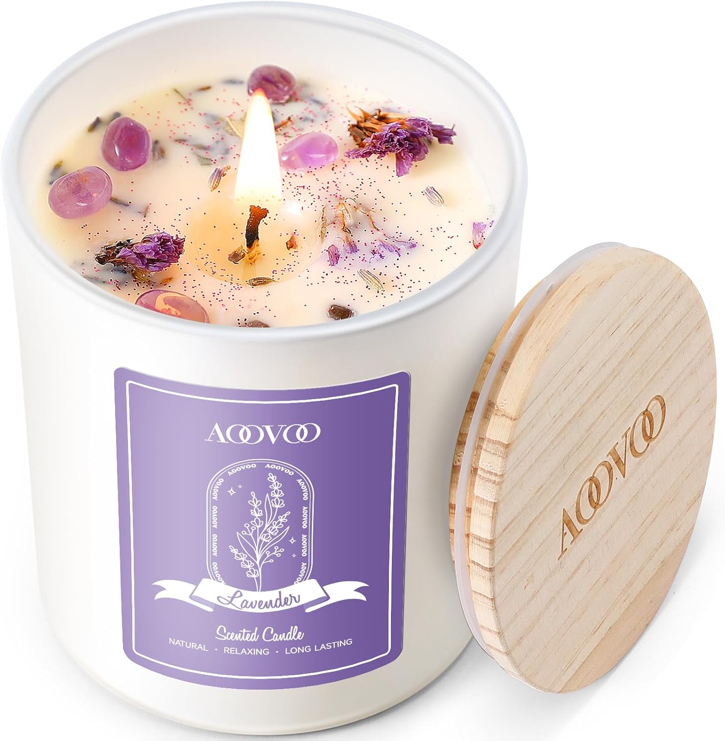 Lavender Scented Candles for Women - Aromatherapy Candle with Crystals Inside, 10oz Soy Candles for Home Scented, Birthday Gifts Mothers Day Candle for Women Mom Lavender Scented Candles 10oz