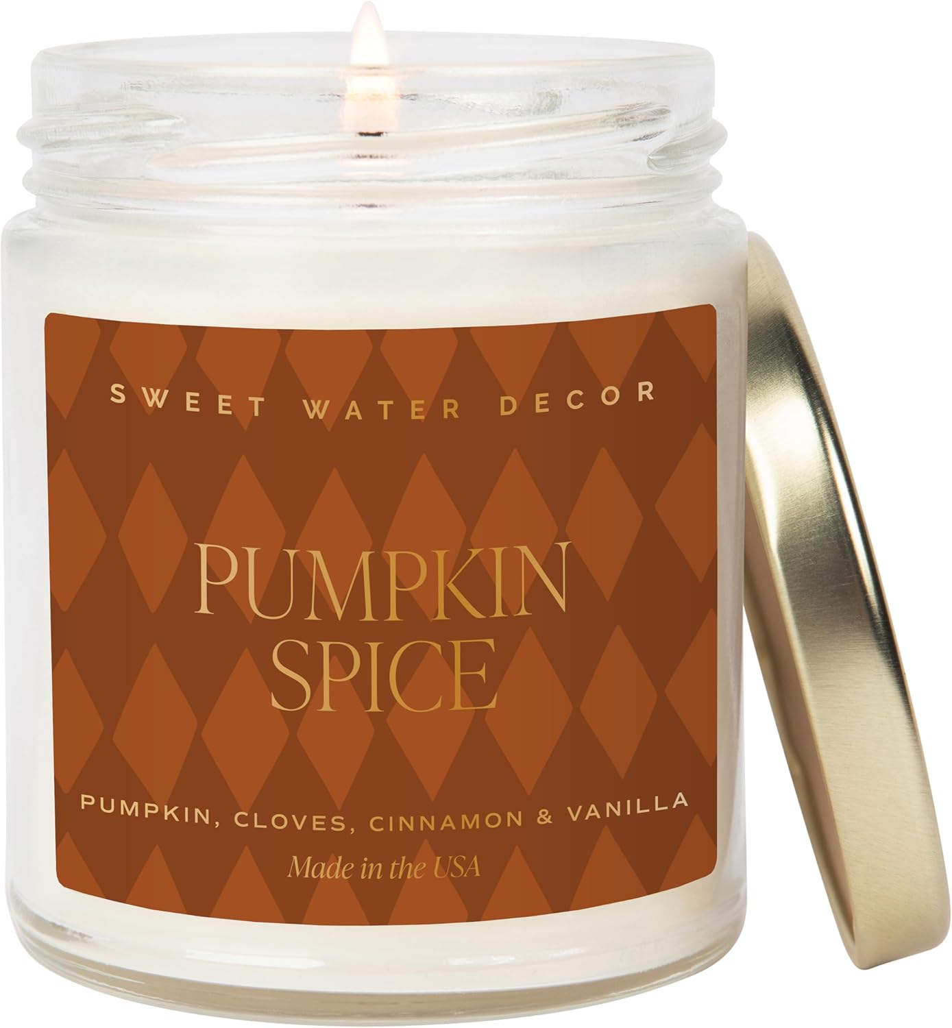 Pumpkin Spice Candle - Fall Candles with Pumpkin, Clover, Cinnamon & Vanilla Scent for Home - Pumpkin Candle with 40 Hours Burn Time - 9Oz Gold Lid Clear Jar Pumpkin Soy Candles