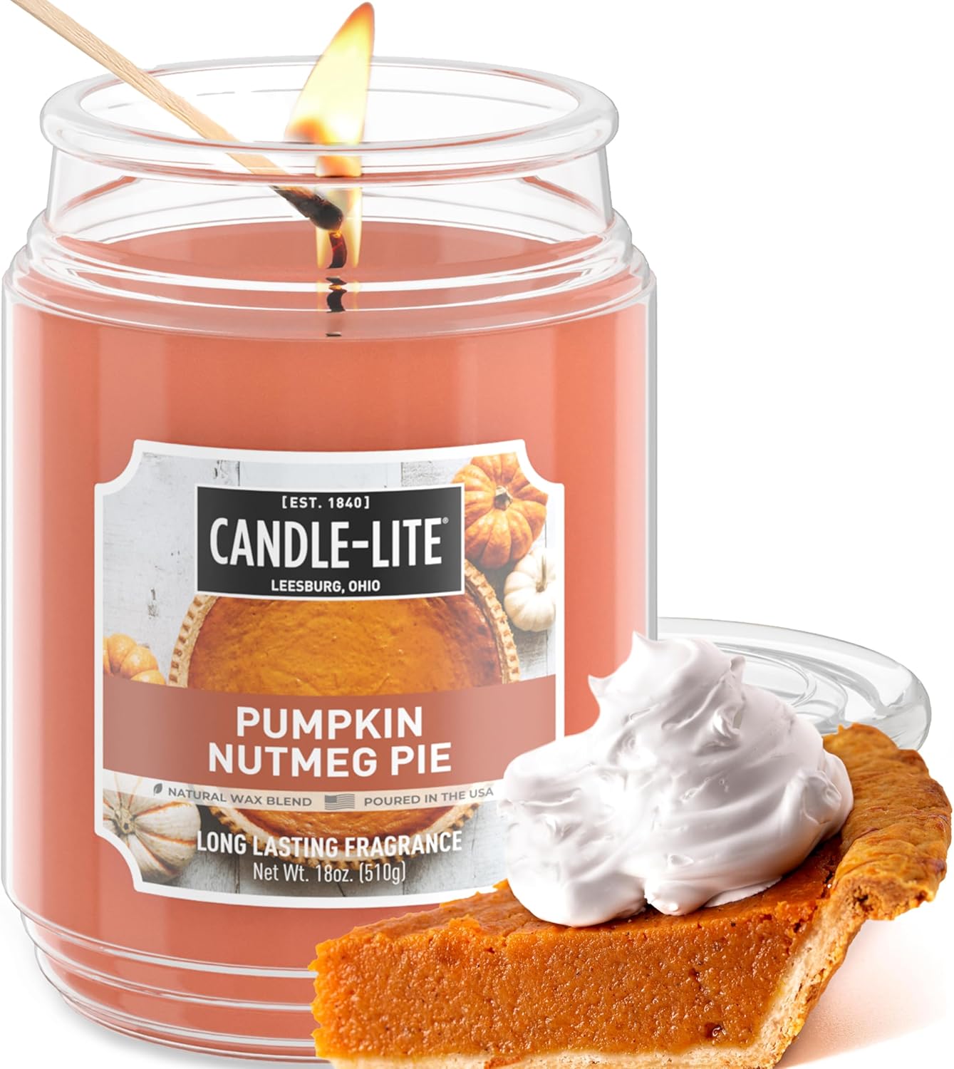 Candle-lite Halloween Scented Candles, Pumpkin Nutmeg Pie, 18 oz Jar, Proudly Poured in The USA, Aromatherapy Candle, Single-Wick with 110 Hours of Burn Time, Perfect for Creating an Inviting Ambiance Pumpkin Nutmeg Pie (NEW)