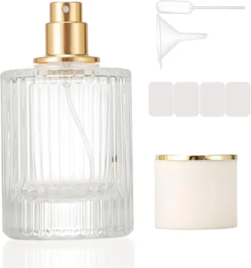 1 Pack Empty Perfume Spray Bottles, 50ML Ribbed Glass Atomizer Spray Bottle for Men and Women, Travel Refillable Perfume Atomizer for Sample Dispenser and Home Decor, White Cap 1 Packs