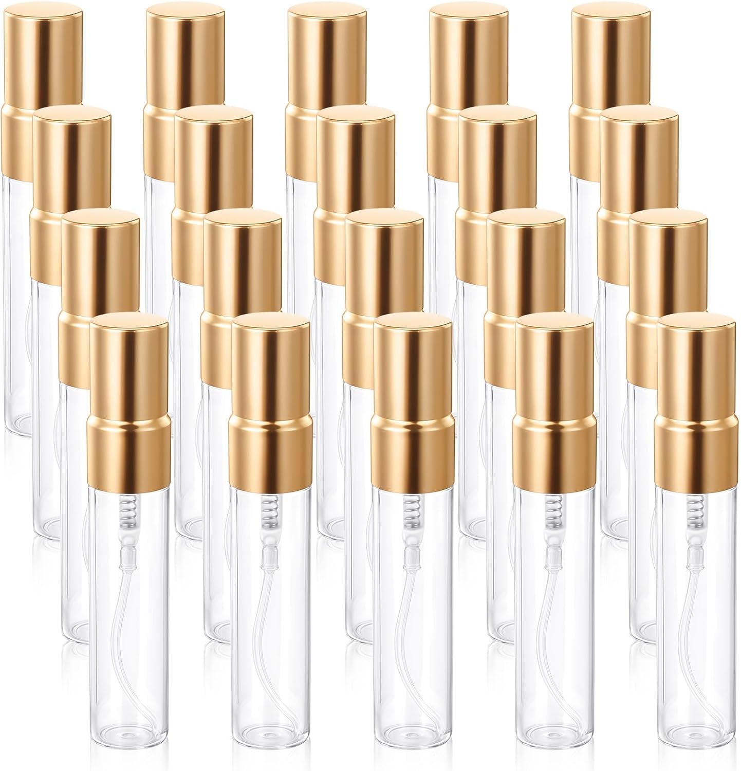 20 Pack 5ml Atomizer Glass Spray Bottles Mini Spray Bottles Glass Perfume Bottle Decant Bottles Gold Mini Sample Bottle Small Tiny Spray Bottle Refillable Mist Travel Sprayer