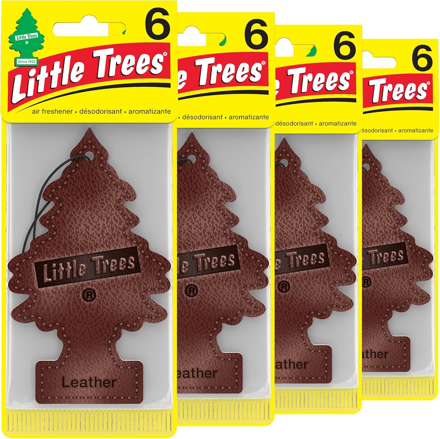 Car Air Freshener - Hanging Tree Provides Long Lasting Scent for Auto and Home - Leather, 24 Air Fresheners Leather 4 Count (Pack of 6)