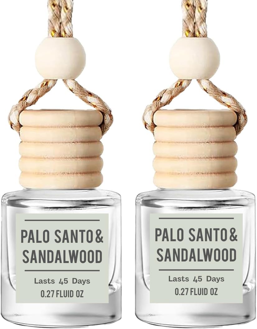 Palo Santo & Sandalwood (Santal) Hanging Car Air Freshener – Long Lasting Essential Oil Diffuser for Car, Closet, Bathroom – 2-Pack Natural Scent Deodorizer for men and women