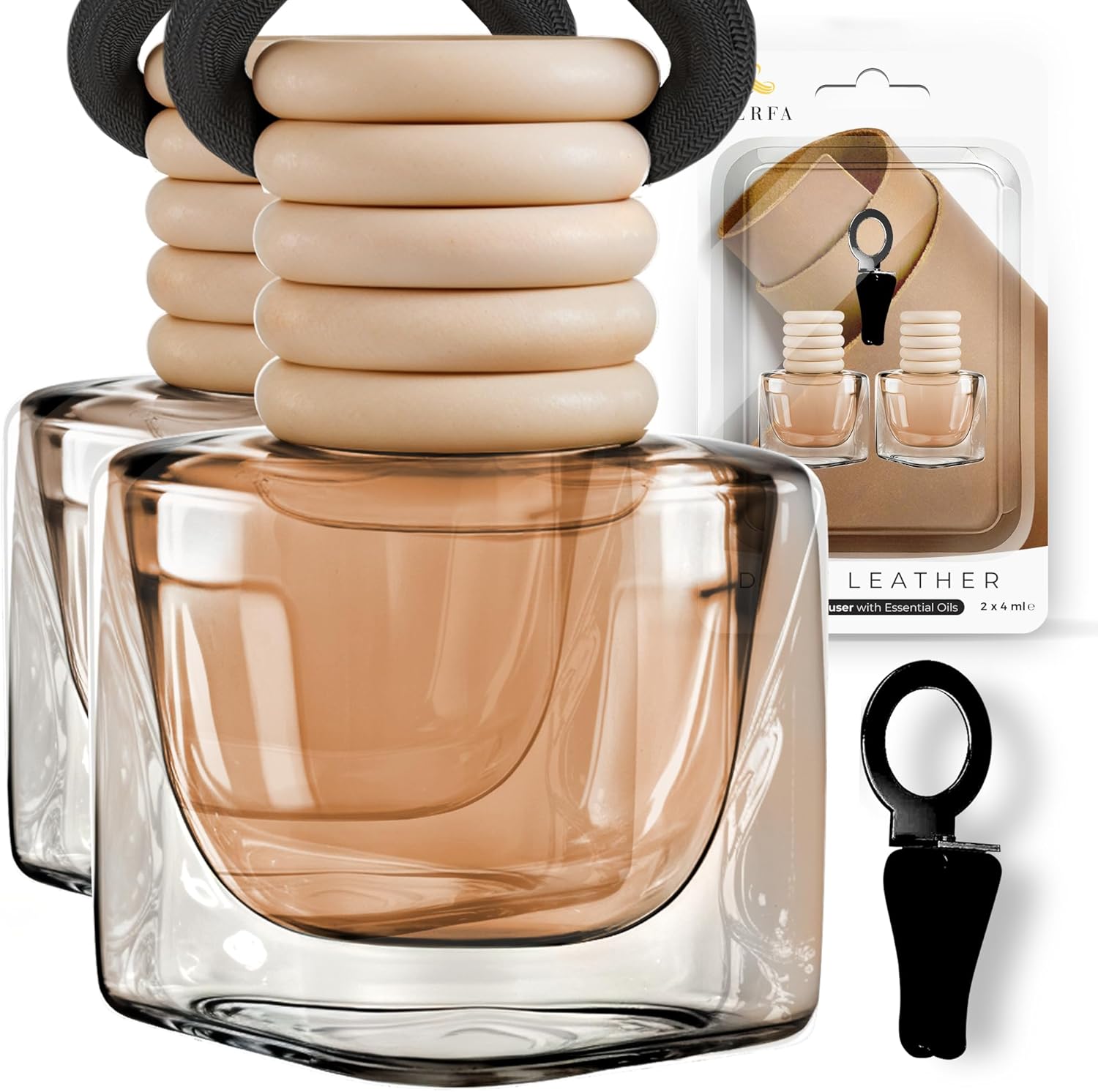 Deep Leather Car Air Freshener for Men - Pack of 2 Long Lasting Automotive Air Freshener - Odor Eliminator Car Perfume with Essential Oils - Car Air Freshener Vent Clip by Perfa