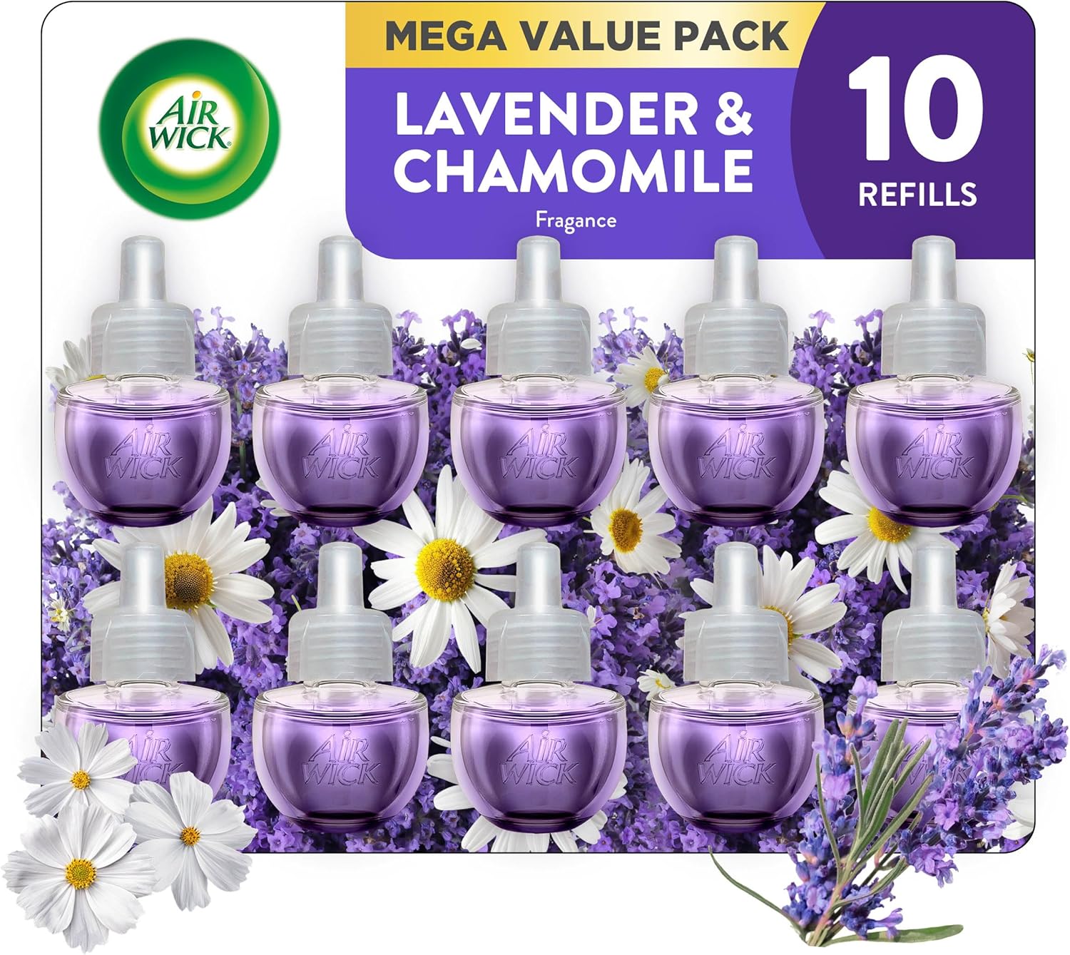Plug in Scented Oil Refill, 10ct, Lavender & Chamomile, Air Freshener, Essential Oils, Eco Friendly Lavender 0.67 Fl Oz (Pack of 10)