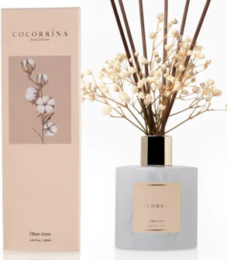 Cocorrína Reed Diffuser Set, Clean Linen 6.7 fl oz Scented Diffuser with Sticks Home Fragrance Reed Diffuser for Bathroom Shelf Decor Clean Linen Flower/6.7 Ounce/1pack