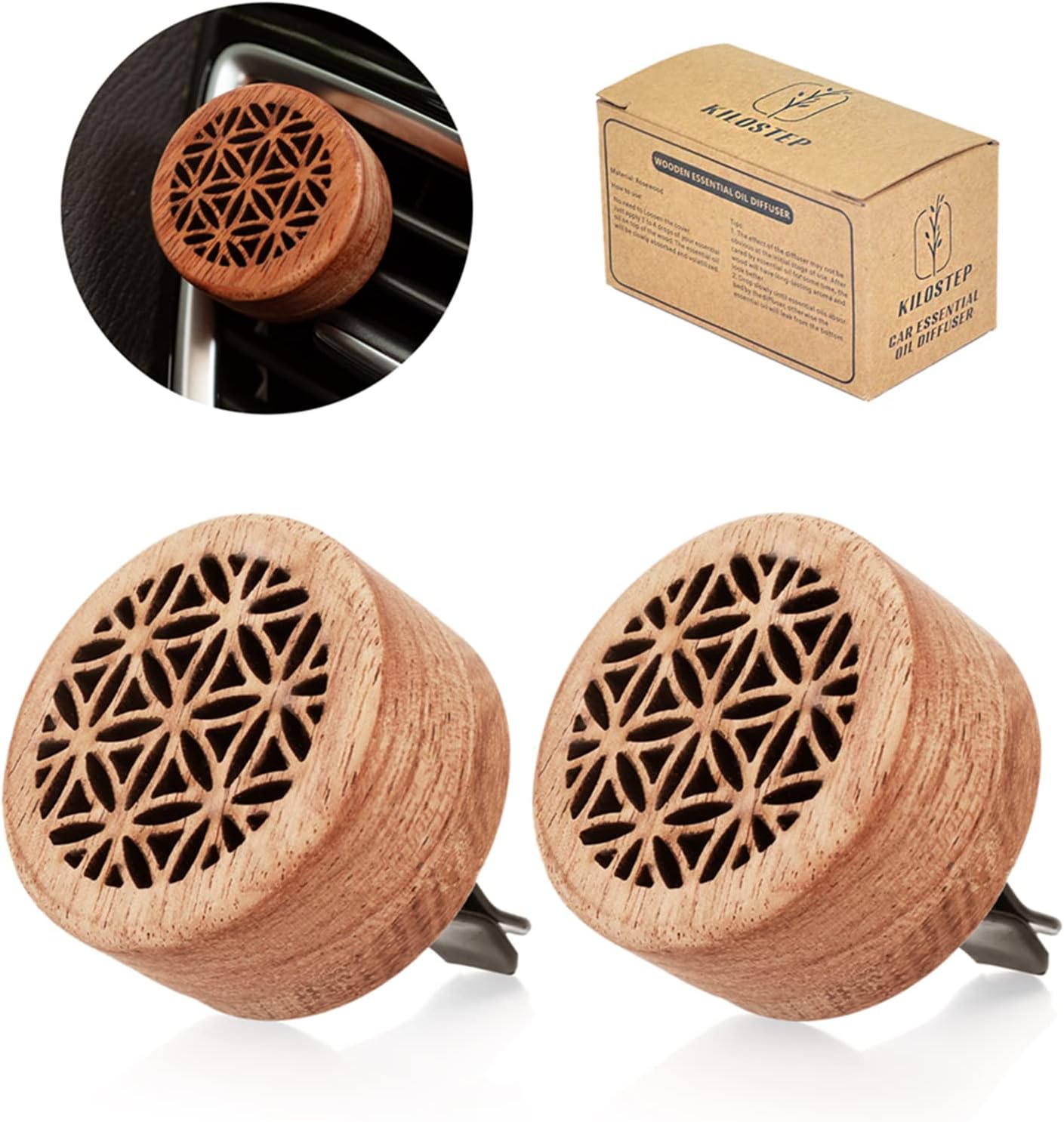 Essential Oil Car Diffuser, 2 PCS Car Aromatherapy Wood Diffuser with Vent Clip A-type