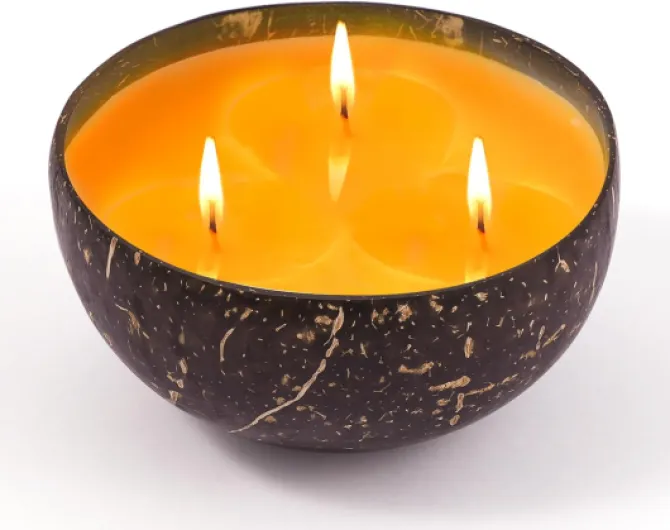 Fall Scented Candle – Vanilla & Sandalwood, 3 Wick 12oz Soy Candle in Natural Coconut Shell, Long Lasting Non Toxic Aromatherapy Candle for Relaxation, Meditation & Cozy Home Decor Gift