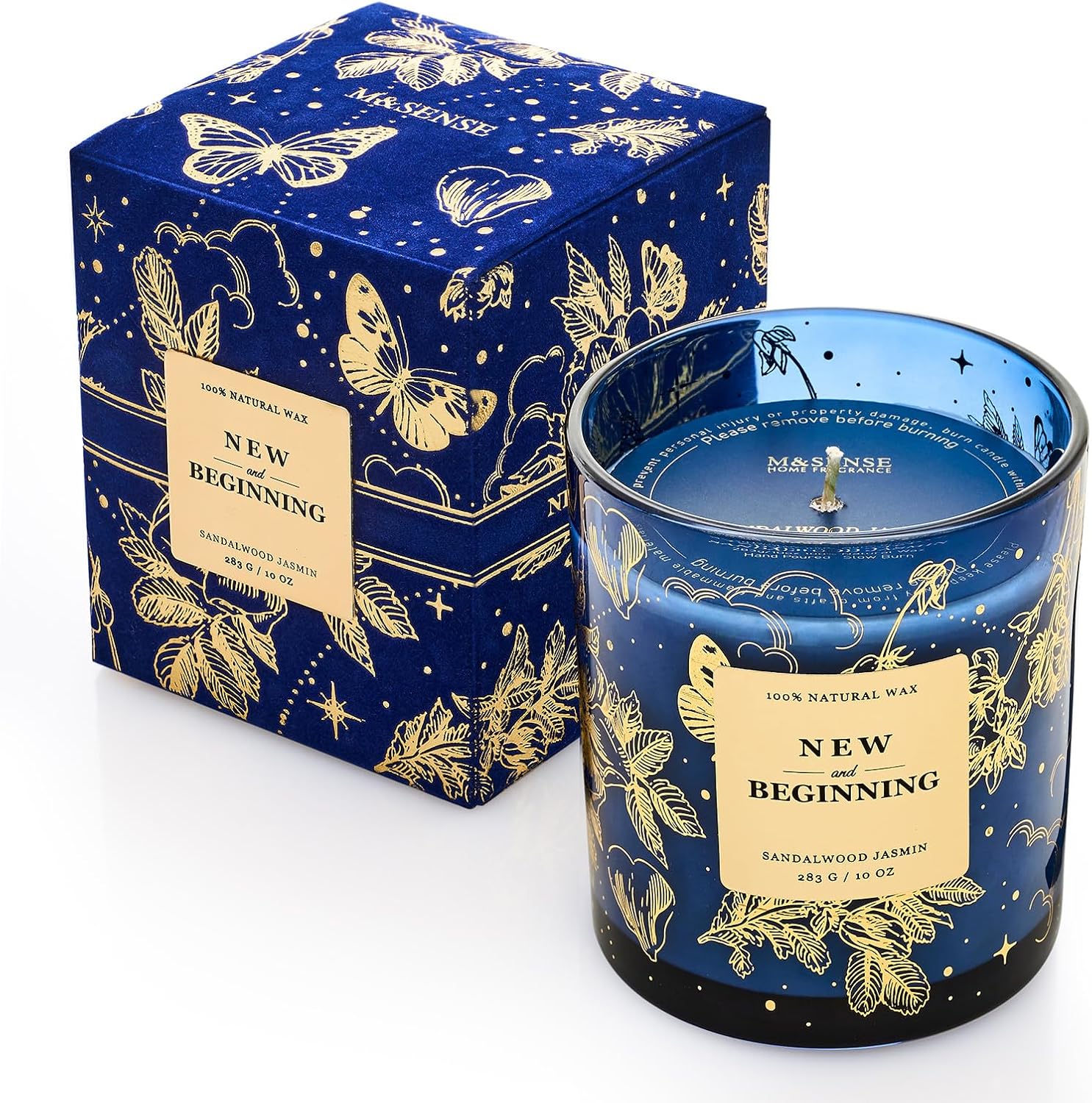 M&SENSE Holiday Scented Candle Gift for Women and Men - Sandal Wood Jasmin Scent, 10 oz Soy Wax, Birthday,Holiday, Christmas, New Year Gift SANDALWOOD JASMIN