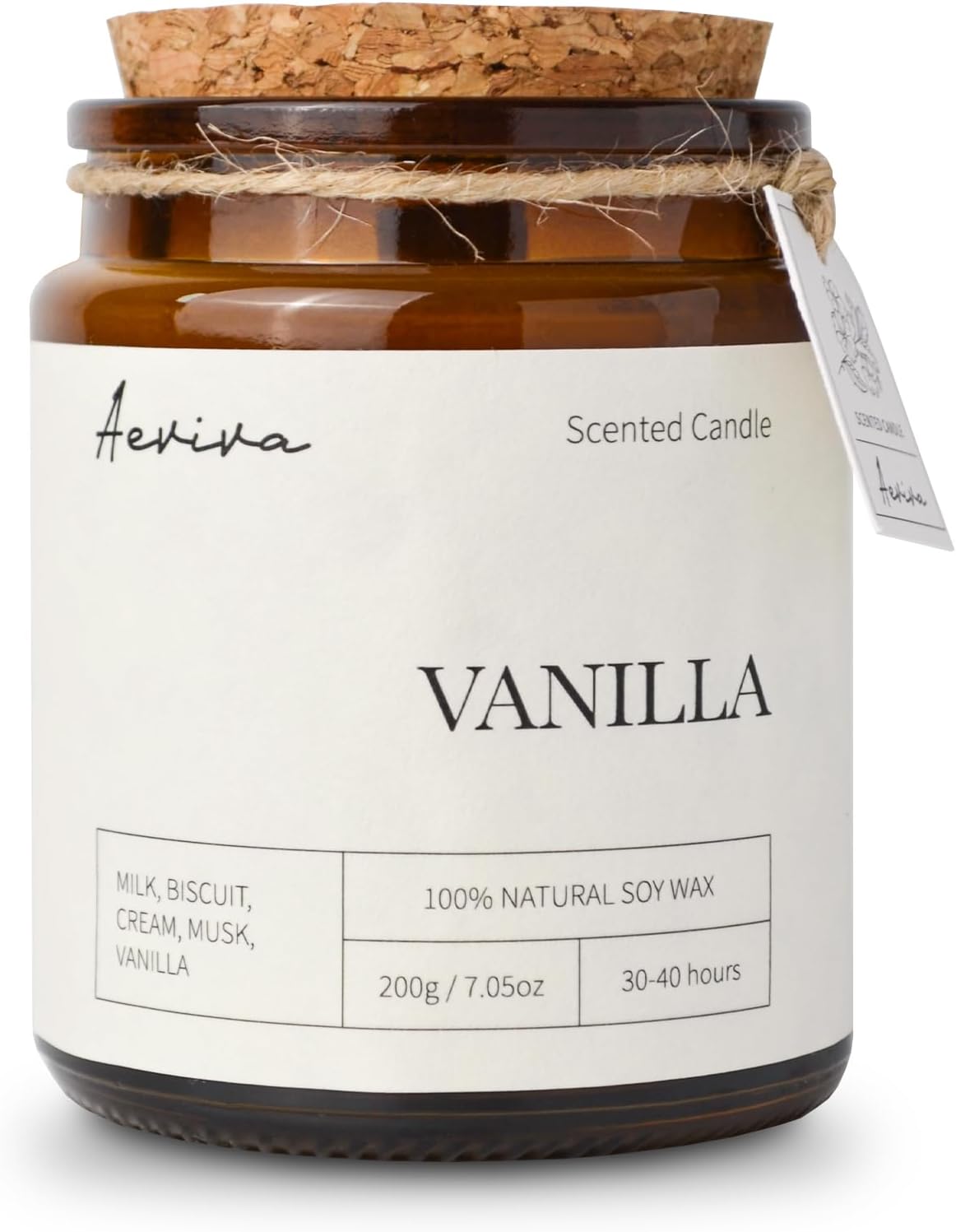 Scented Candle, 7.05 oz Vanilla Aromatherapy Candle, Natural Soy Wax with Wooden Wick, Candles for Home Scented, Stress Relief Amber Jar Candle Gifts