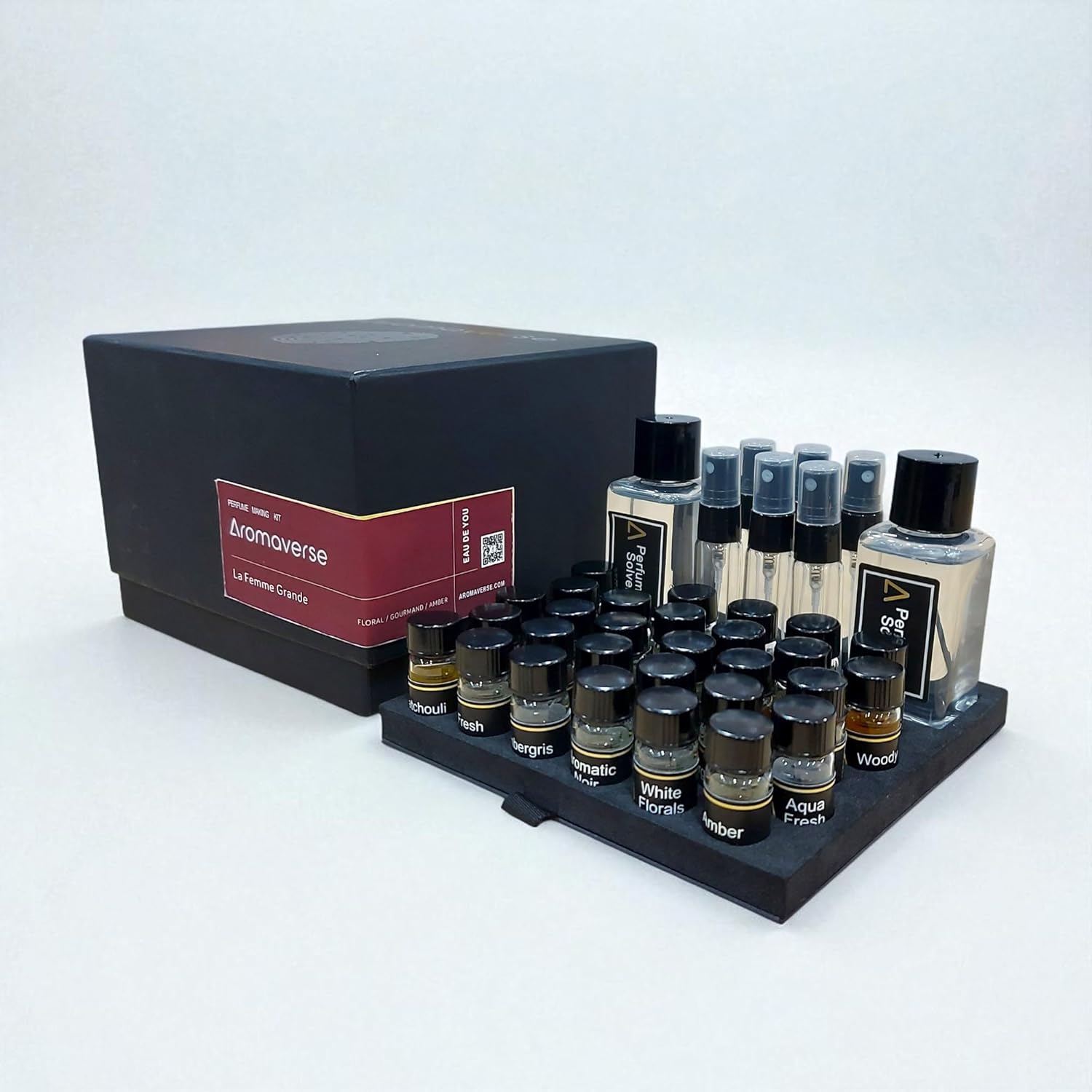 LA FEMME GRANDE - DIY Perfume Making Kit - Women’s Eau De Parfums - Create Luxury Scents - Spicy, Aromatic & Woody Notes - Portable Refillable Mist Bottles - Make 6 x 8ml