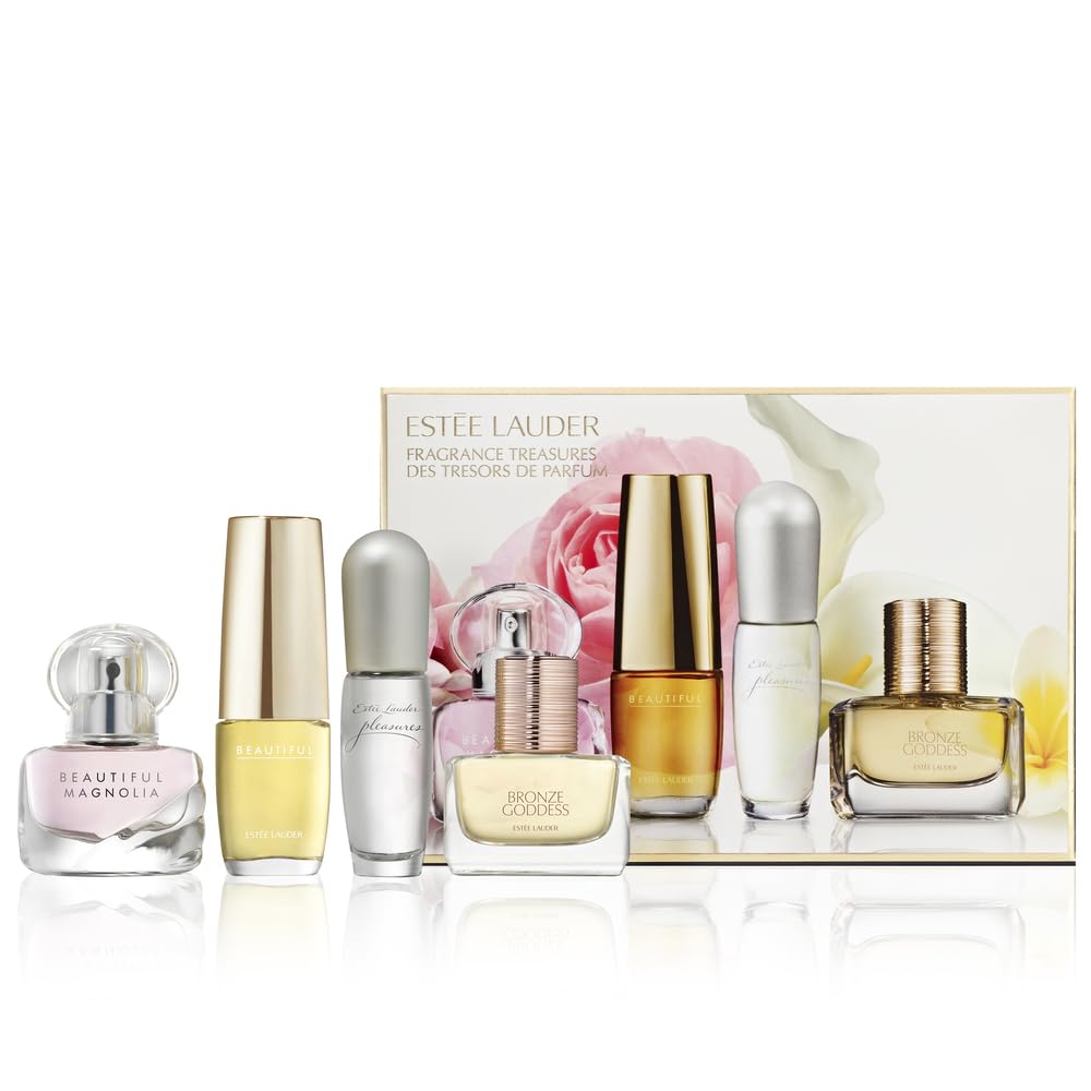 Estée Lauder Fragrance Treasures Travel Size Perfume Gift Set - Includes Beautiful Magnolia, Bronze Goddess, Beautiful & Pleasures - Perfumes for Women